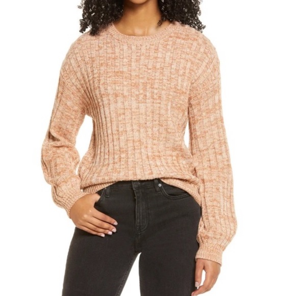 Blank NYC Sweaters - Blank NYC Heather Ribbed Crew Neck Toffee Tan Sweater S NWT